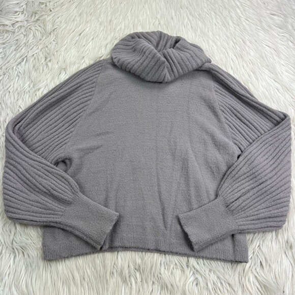 Gray Cowl Turtle Neck Pullover Sweater‎ Soft Ribbed Balloon Sleeves Women's LG - Picture 2 of 2